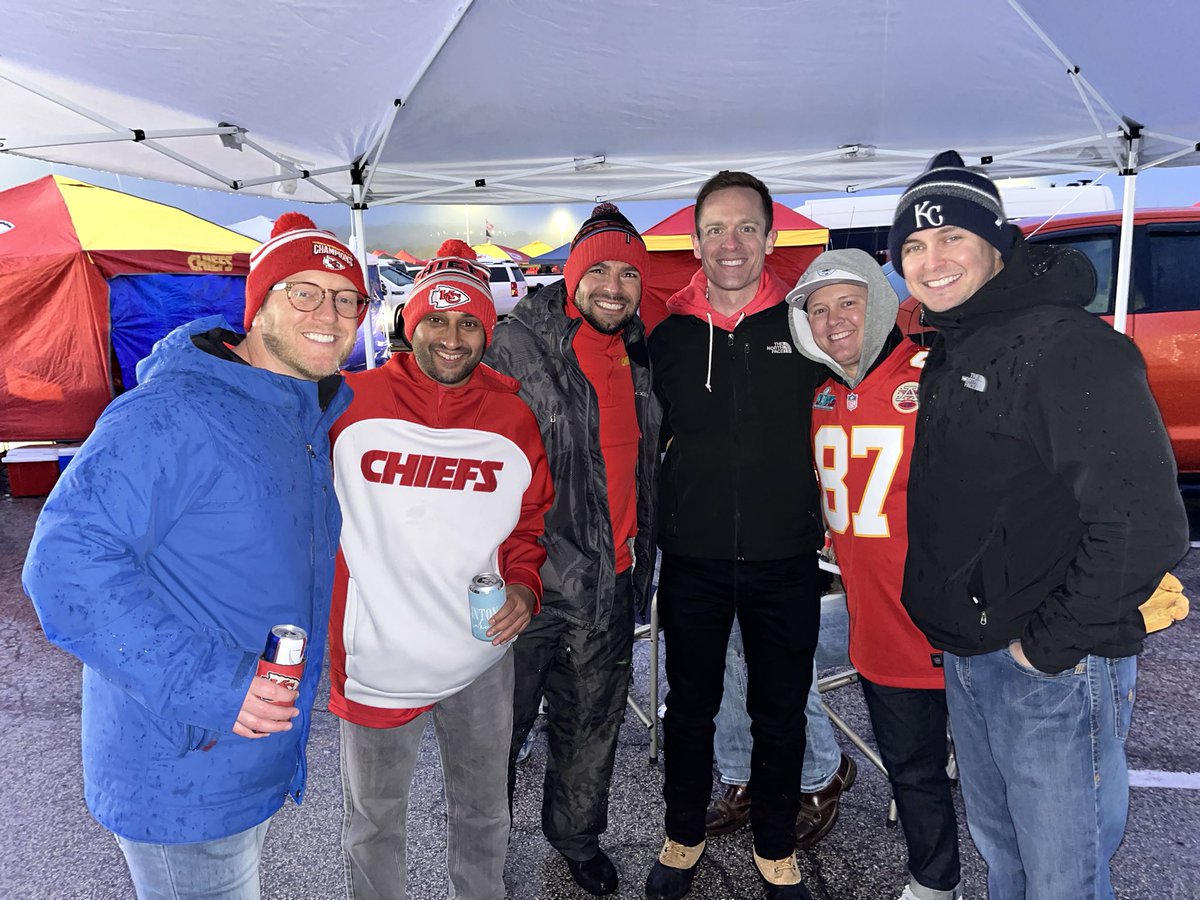 johnewing's tweet photo. 45 and raining but the boys are buzzin. 

Let’s go Chiefs! https://t.co/ida5obZTOA