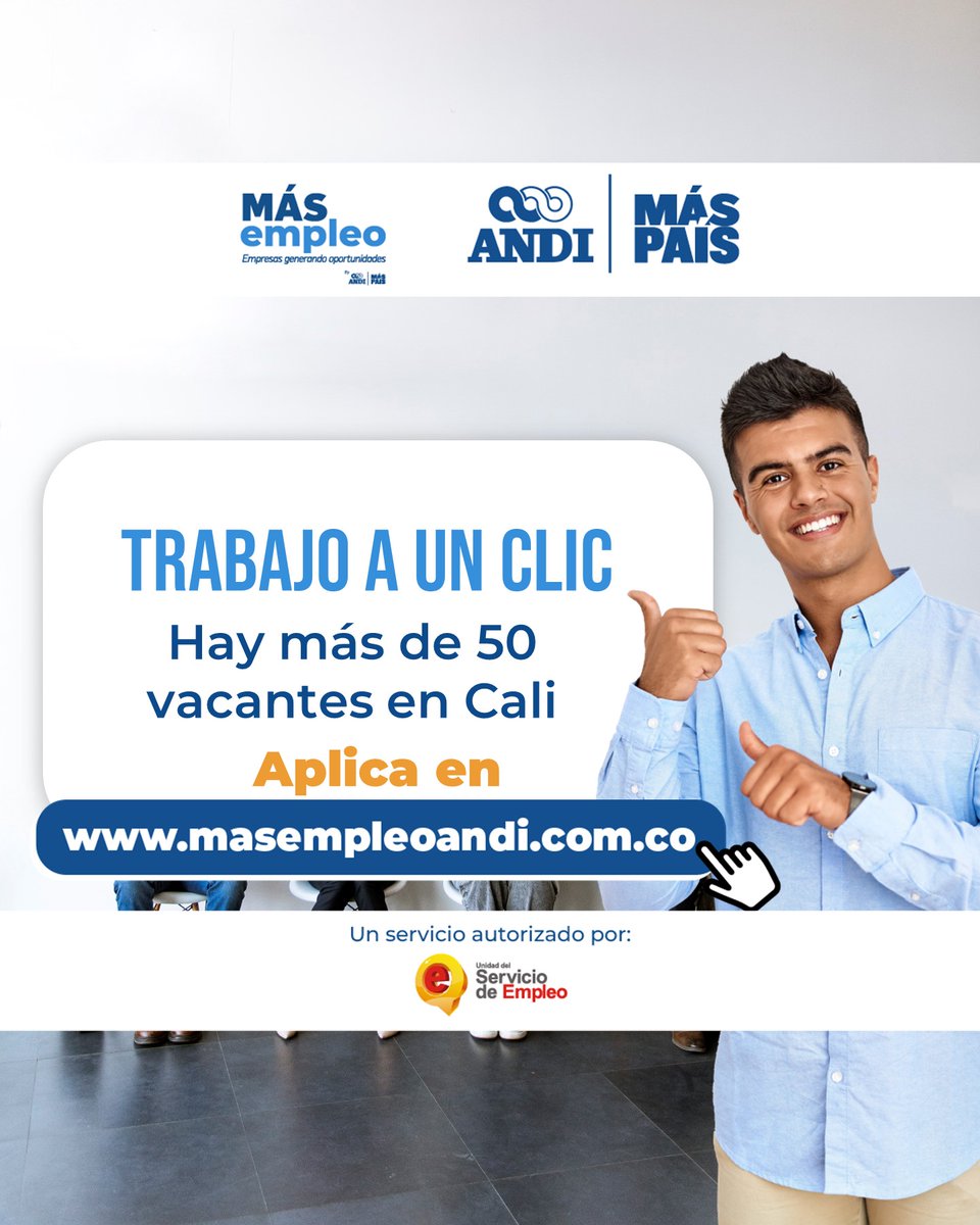 MasEmpleoAndi's tweet photo. #TrabajoSíHay en Cali | ¡Hay más de 50 vacantes de empleo disponibles! 🫂🐪

Debes ingresar a https://t.co/jqPDDHXZM4, registrar más del 70% de tu información y aplicar a las vacantes disponibles. https://t.co/bqhkBMtEkI
