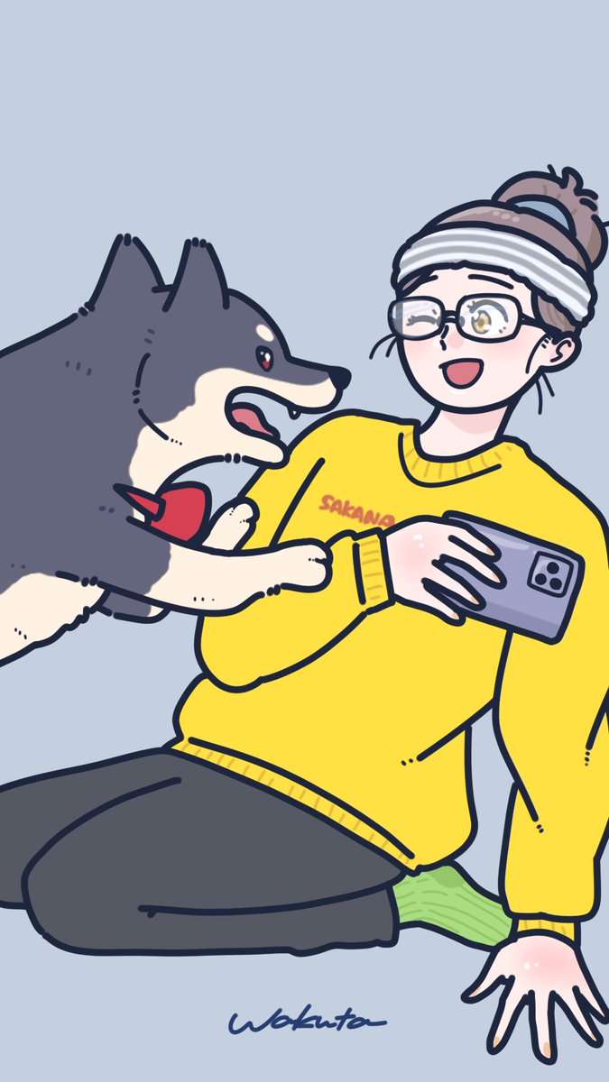 「「スマホの見すぎはお体に障ります!私と遊びましょう!!!」#柴犬執事 」|wakuta│イラストレーターのイラスト