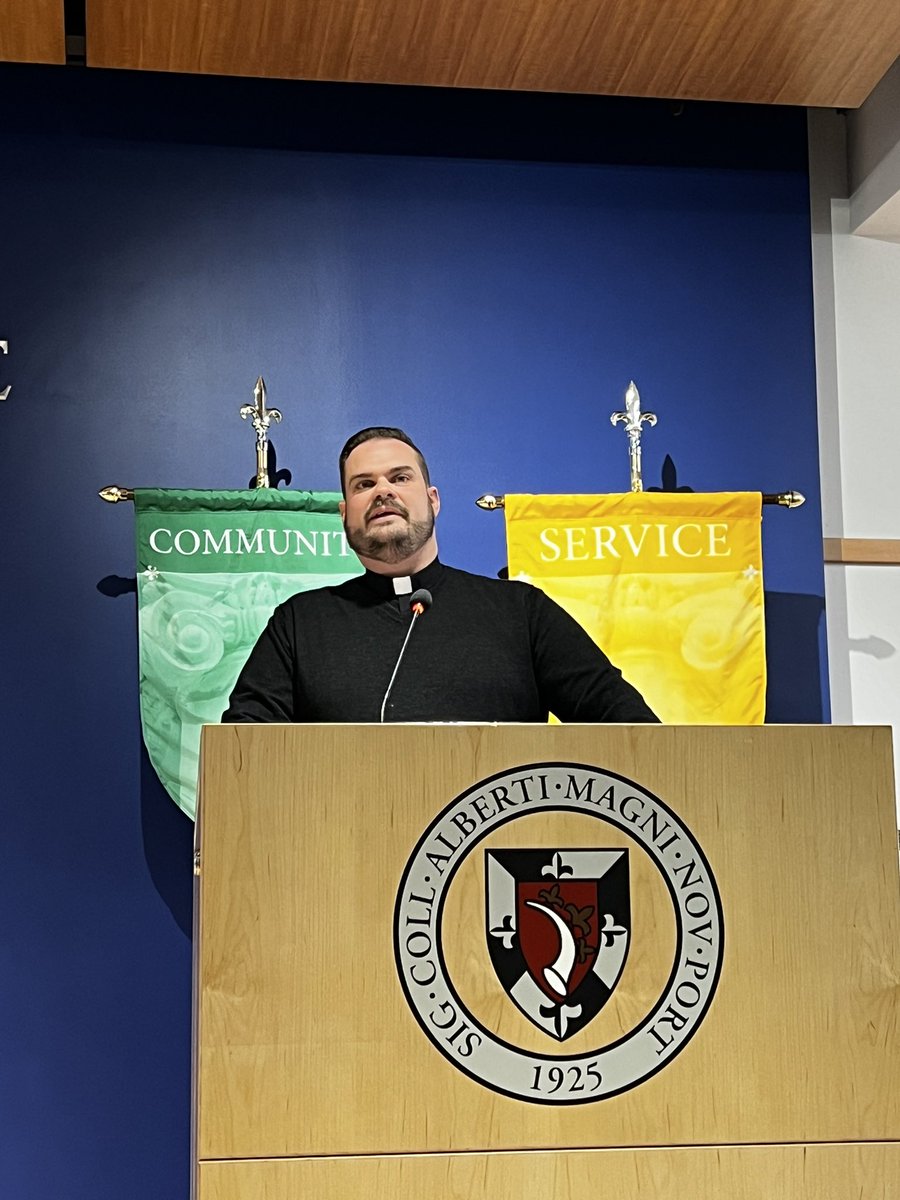 AlbertusPres's tweet photo. A joy to welcome Fr Christopher Justin Brophy OP to campus to deliver this year’s St Albert the Great lecture. Fr Brophy’s talk, “A Better Sort of Politics,” was equal parts timely and insightful. #DominicanTradition #Disputatio #CivilDiscourse https://t.co/dvVnoQBCtp
