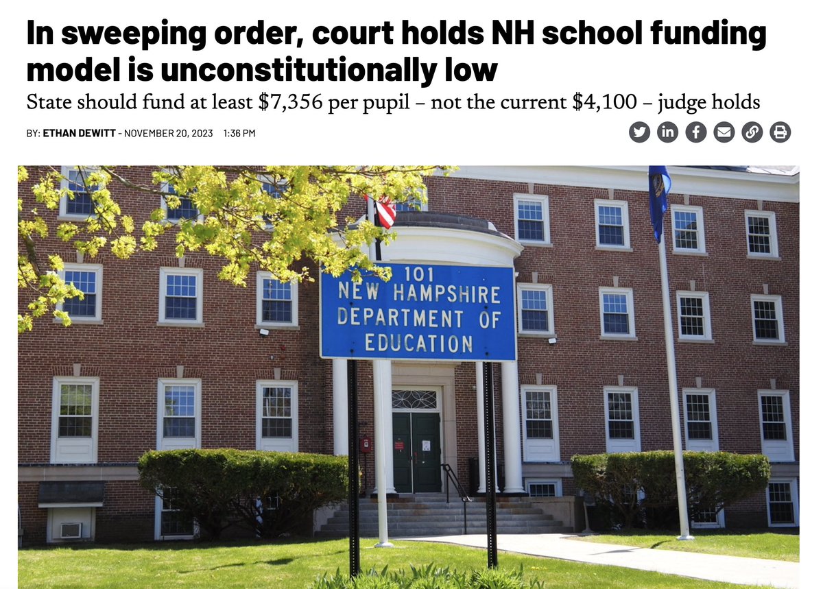 edewittNH's tweet photo. STORY:  The Rockingham County Superior Court issued a pair of groundbreaking rulings today that would upend New Hampshire's education funding formula. 

The rulings are almost certain to be appealed to the New Hampshire Supreme Court. 

Read: https://t.co/BHpUzHSKlK #NHPolitics https://t.co/smNQoMle5n