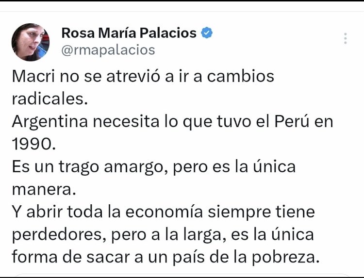 #RMP de vez en cuando recupera la memoria y así explica su militante apoyo a #Fujimori para salir de la mega inflación que nos dejó el 1 gobierno de #Alan. Le recomienda a Milei que haga lo mismo, “no hay otra salida”. Así es, pero esta es una una verdad de perogrullo.