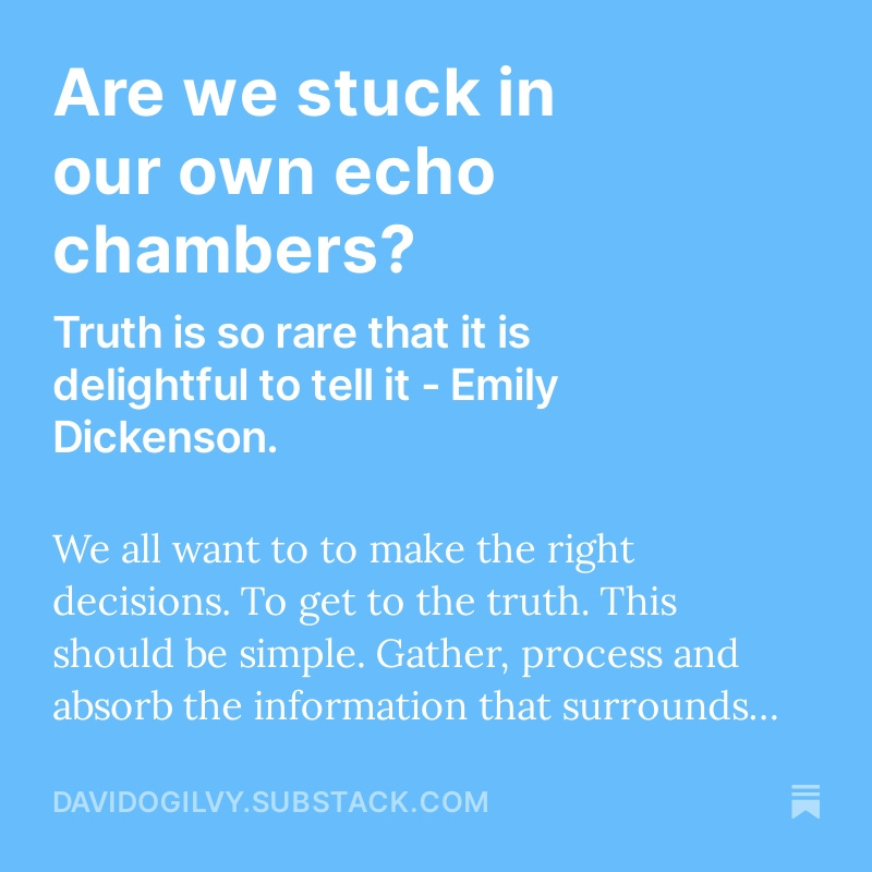 Are we stuck in our own echo chambers? And what does that have to do with last weeks new book about Ray Dalio and Bridgewater Associates? 
This weeks musings.
#finance #DecisionMaking #hedgefunds #truth