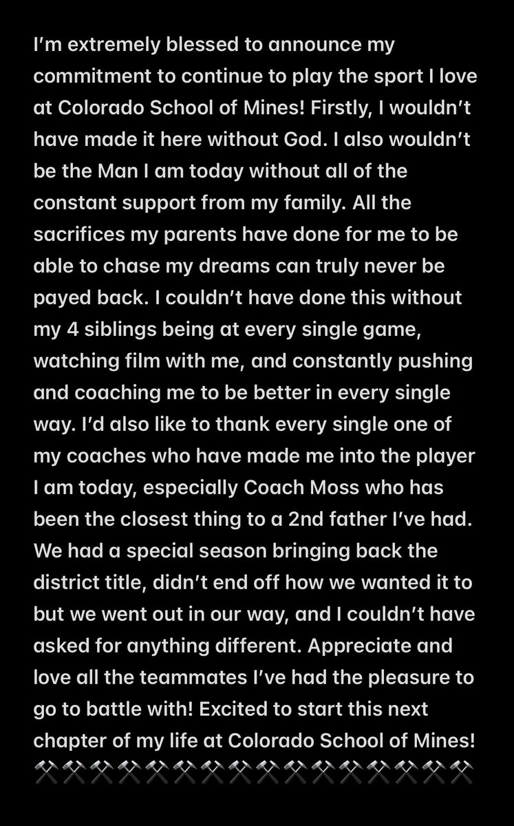 100%!!⚒️⚒️<a href="/MinesFootball/">Mines Football</a> <a href="/CoachS_Nelson/">Shane Nelson</a> <a href="/TimBrandon5/">Tim Brandon</a> <a href="/coachTthomas6/">Tripp Thomas</a> <a href="/CoachDiedrick/">Ryan Diedrick</a> <a href="/coach_sterbick/">Pete Sterbick</a> <a href="/KyleMossakowski/">CoachMoss</a> <a href="/drkharp/">Kelly Withee Harper</a> <a href="/CoachJRayburn/">Jeff Rayburn</a> <a href="/LSHS_FBRecruits/">Lone Star HS Football Recruiting</a> #AGTG