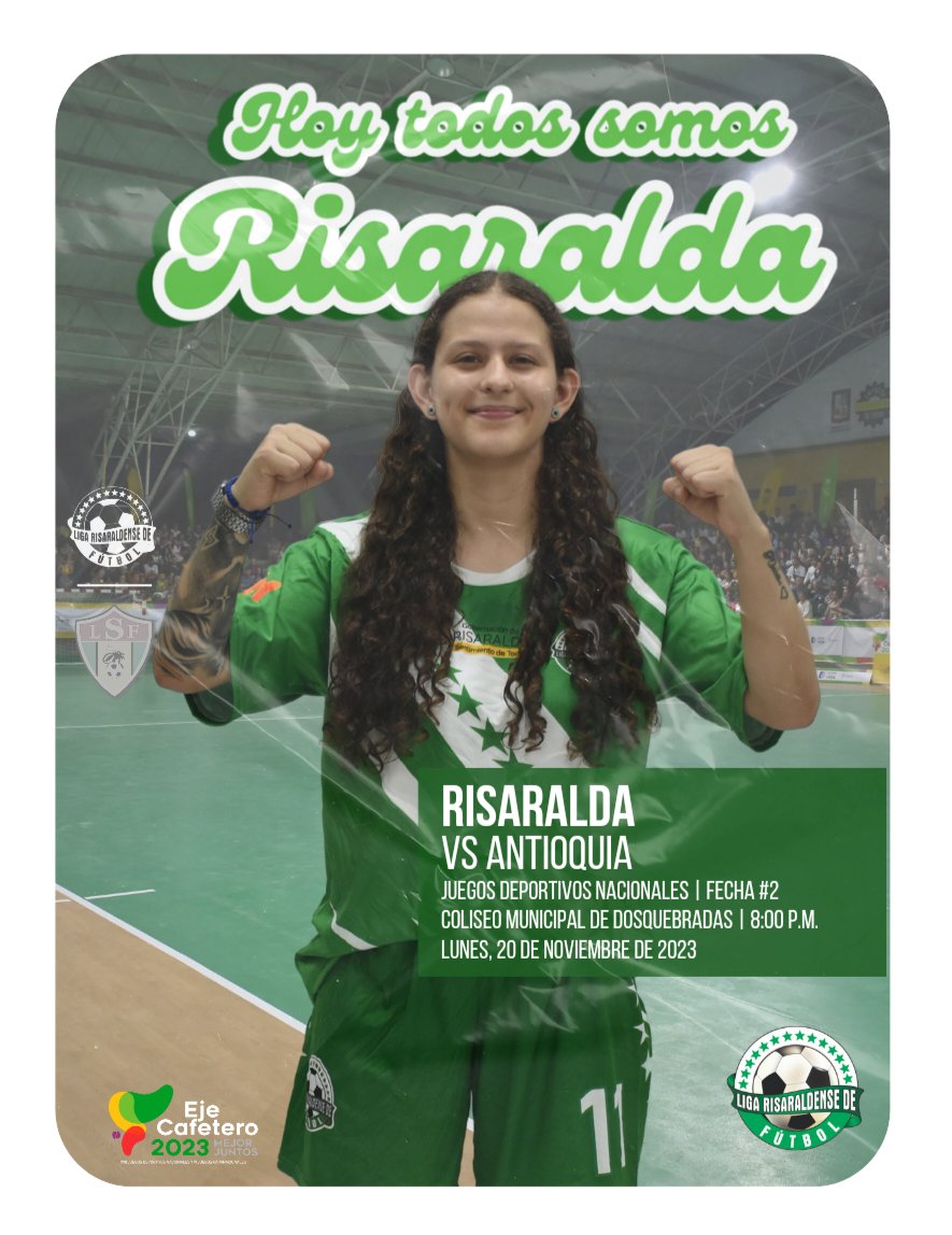 🤍💚 Hoy todos somos Risaralda 💚🤍

Nuestra Selección Risaralda de Fútbol Sala Femenino continúa su participación en los Juegos Nacionales Eje Cafetero 2023 🥳

🎟️Fecha #2 × Grupo A
🆚 Selección Antioquia 
⌚ 8:00 p.m.
📍Coliseo Municipal de Dosquebradas .

#TodosSomosRisaralda