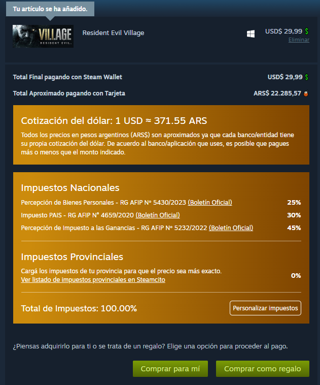 porqueTTarg's tweet photo. "Steam": 

Porque ya los precios se encuentran en dólares y no en pesos argentinos. https://t.co/UsJpR8fxuK
