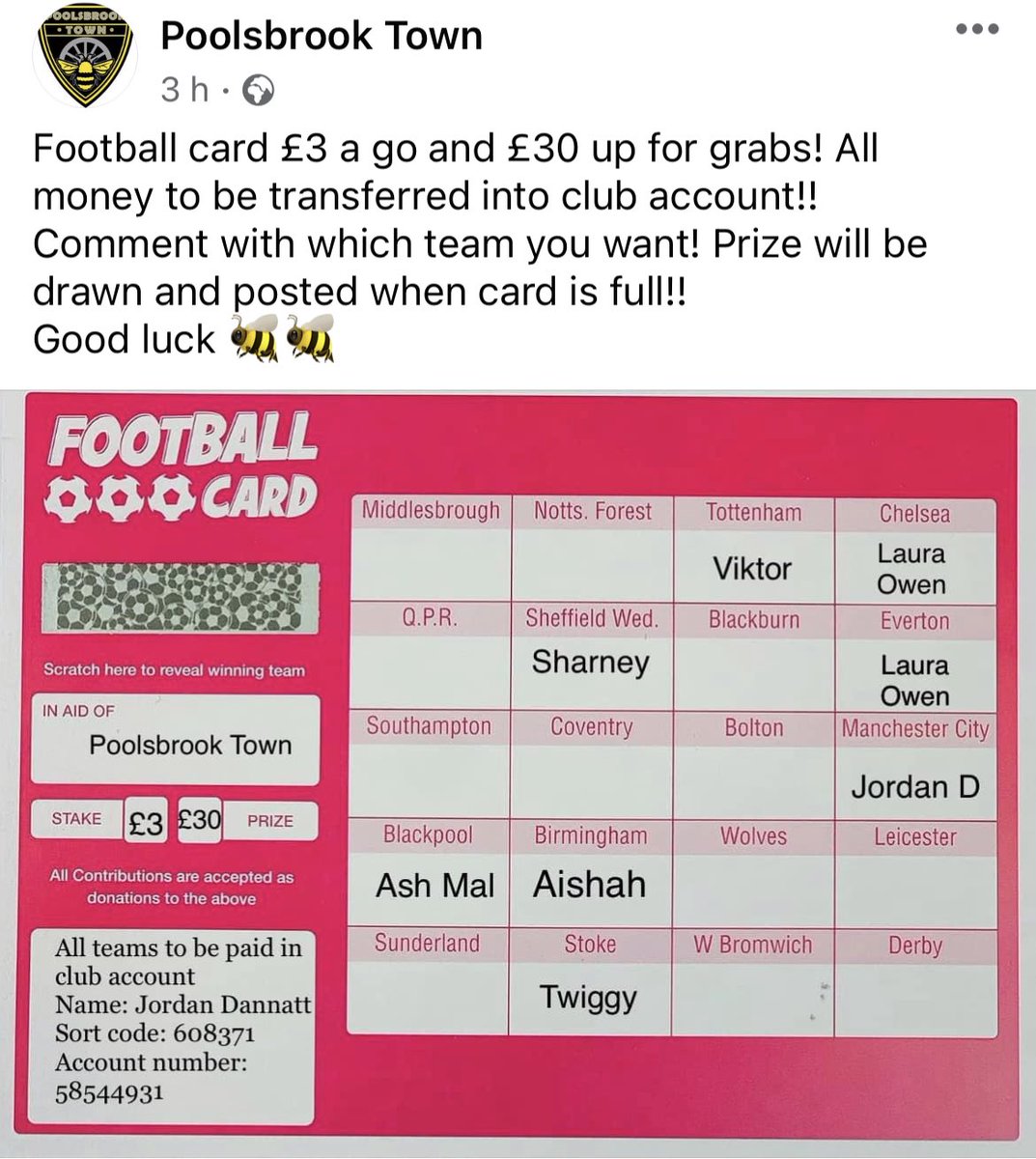 Help us fill our first football card of the season!! With more to follow!