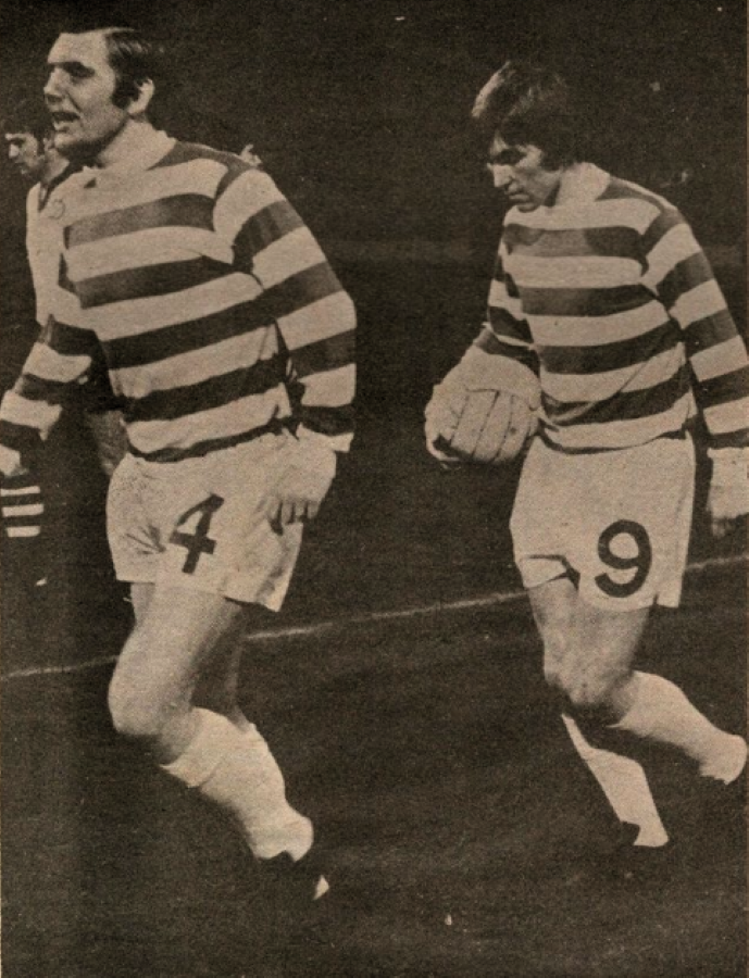 Kenny runs out behind Bobby Murdoch in the 1972 game against Dynamo Kiev at Parkhead. He scored a brilliant goal that night in a 1-0 win.