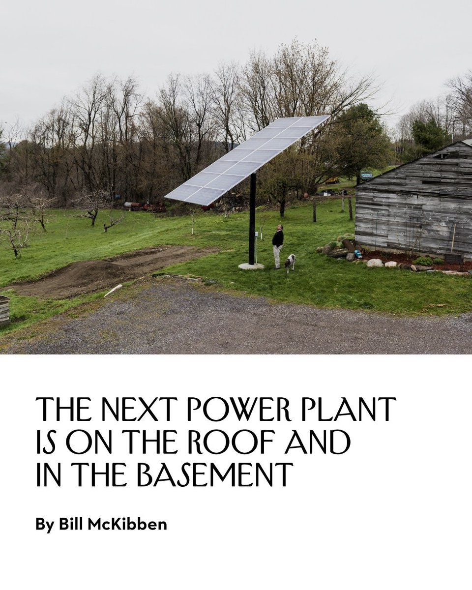 NewYorker's tweet image. Vermont’s largest power plant isn’t exactly a power plant at all—it’s an online network of 4,500 electric storage batteries, spread out across more than 3,000 homes. Bill McKibben reports on how virtual power plants could remake the energy grid. nyer.cm/ZdCTZHw