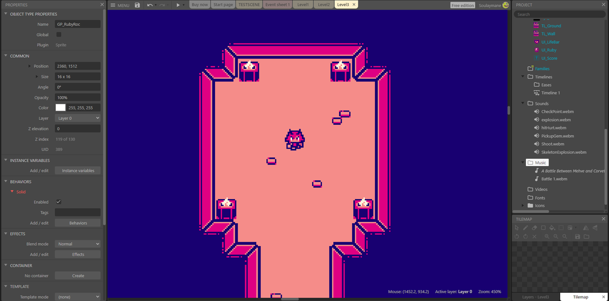 WhitenoizeGD's tweet photo. Hi ! Im working on a game called "Bombinette" (it means small bomb in french) , the character can't stop herself from spawning bombs !!

Ill post gameplay video soon so please follow if you like the visuals 😆#IndieGame #indiedev #Construct3 https://t.co/DJOyb4CAvq