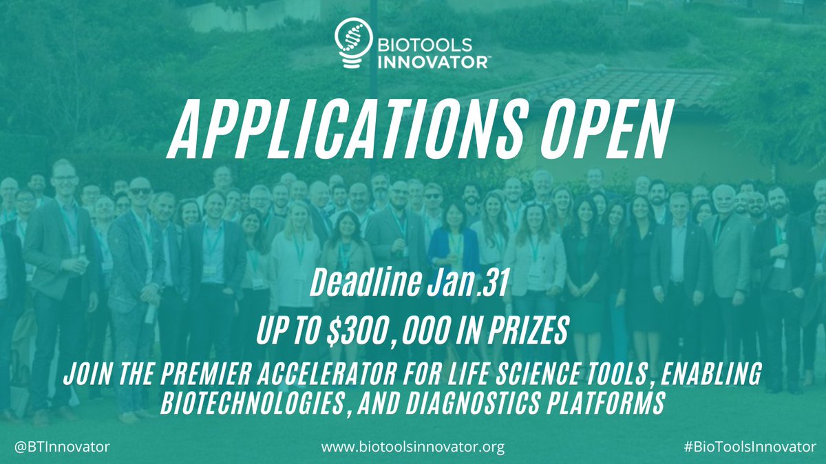 It's time to apply to @BTInnovator! Apply for free now before the deadline on January 31: biotoolsinnovator.org/apply/ Questions? Register for our info session on Nov 28, at 9am PST: us06web.zoom.us/webinar/regist… #diagnostics #lifescience #bti