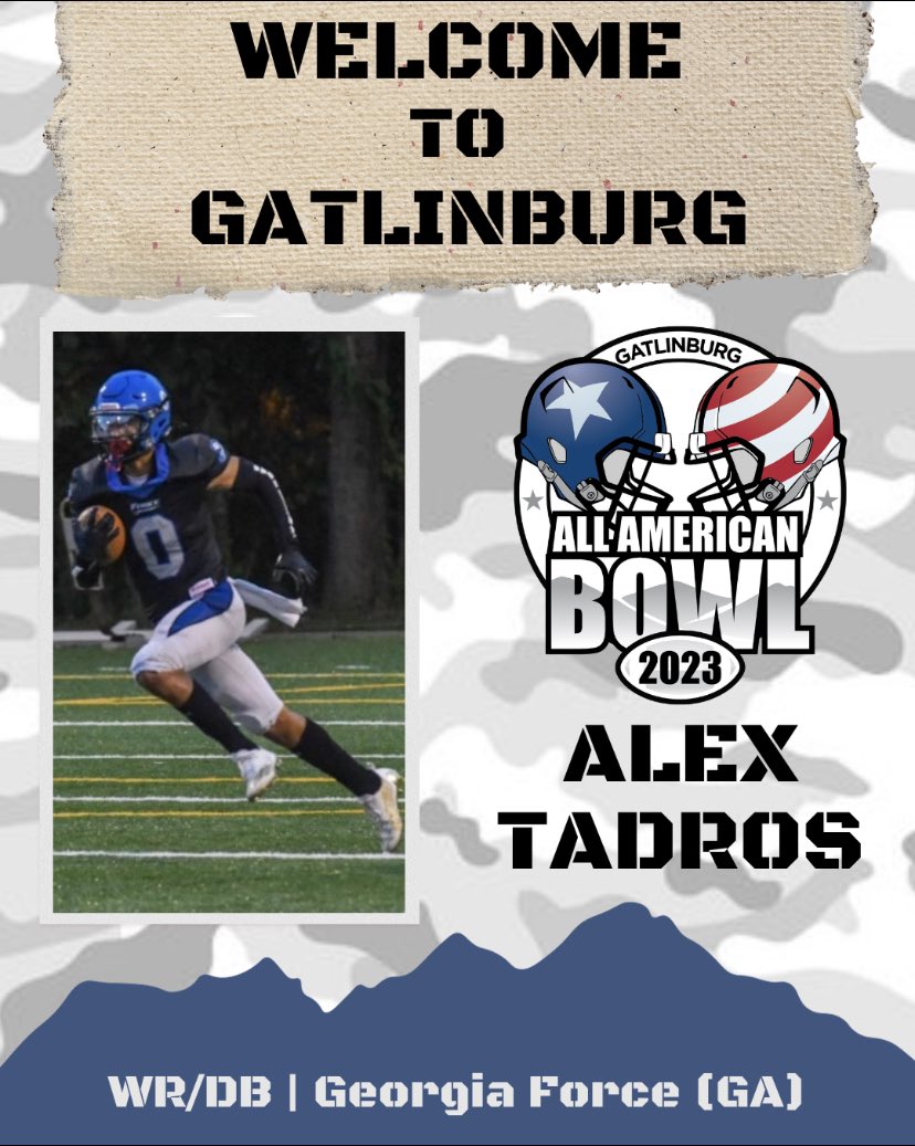 alextadros17's tweet photo. High school season over. Looking forward to @GatlinburgBowl 
All-American game. 

#AGTG @Coach_Sprad @CoachJCrawford @RickyTurner19 @On3Recruits @RustyMansell_ @PrepRedzoneGA @NEGARecruits @georgiaforcefb @HSFBfrenzy @RecruitGeorgia https://t.co/QbRHqHBR7r