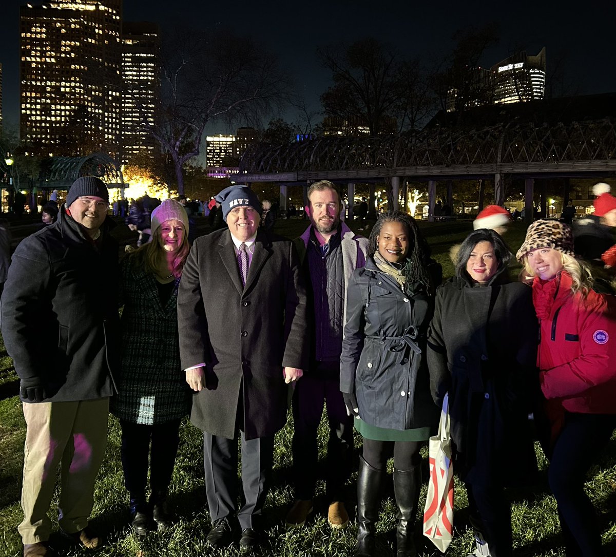 Thank you <a href="/BostonParksDept/">Boston Parks and Recreation Department</a> and the Friends of Christopher Columbus Park for bringing us together this evening for the Trellis Lighting. Proud to join colleagues in government and residents of the North End, Waterfront,Wharf District &amp; Downtown for a wonderful holiday celebration.