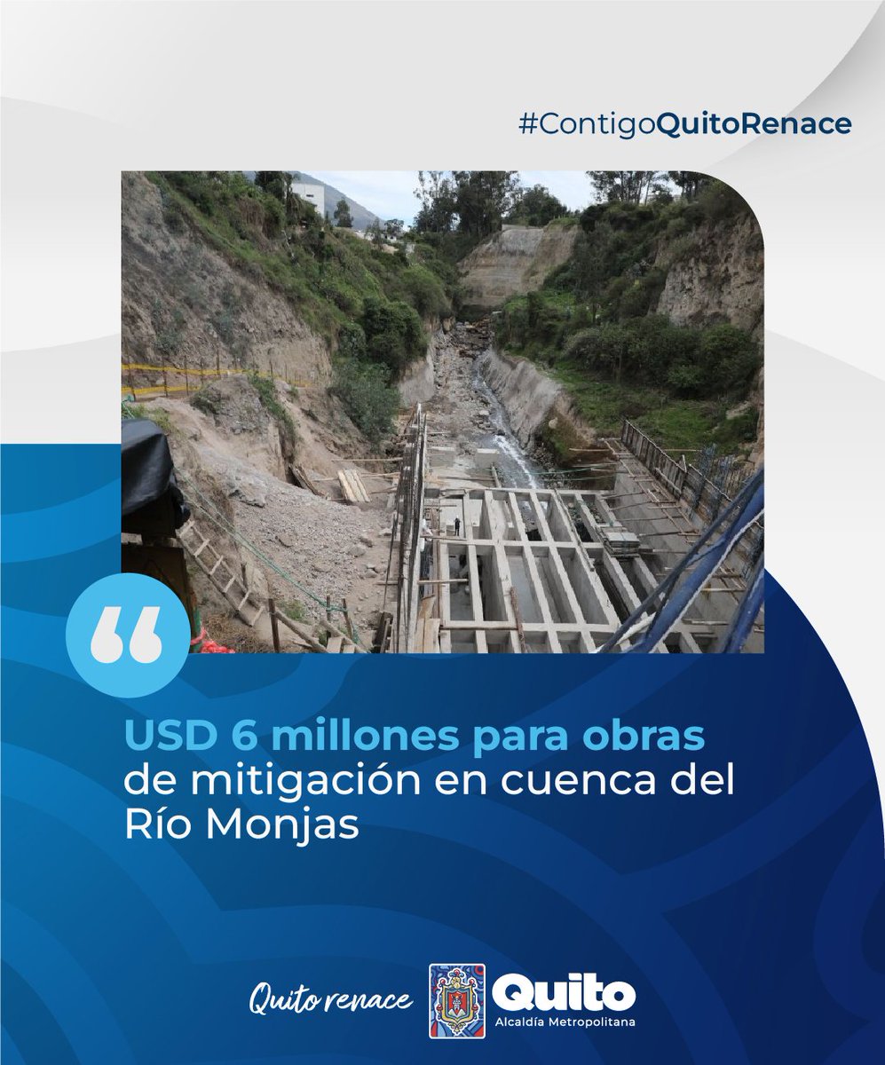 📰 #QuitoSinRiesgos | @pabelml, alcalde de Quito explicó que el Municipio cumple con la ordenanza Verde Azul y el Plan Río Monjas, con 16 intervenciones en total, 7 de ellas a cargo de la Epmaps, además de un proyecto de relocalización. 👇 acortar.link/43i8R7 #QuitoRenace