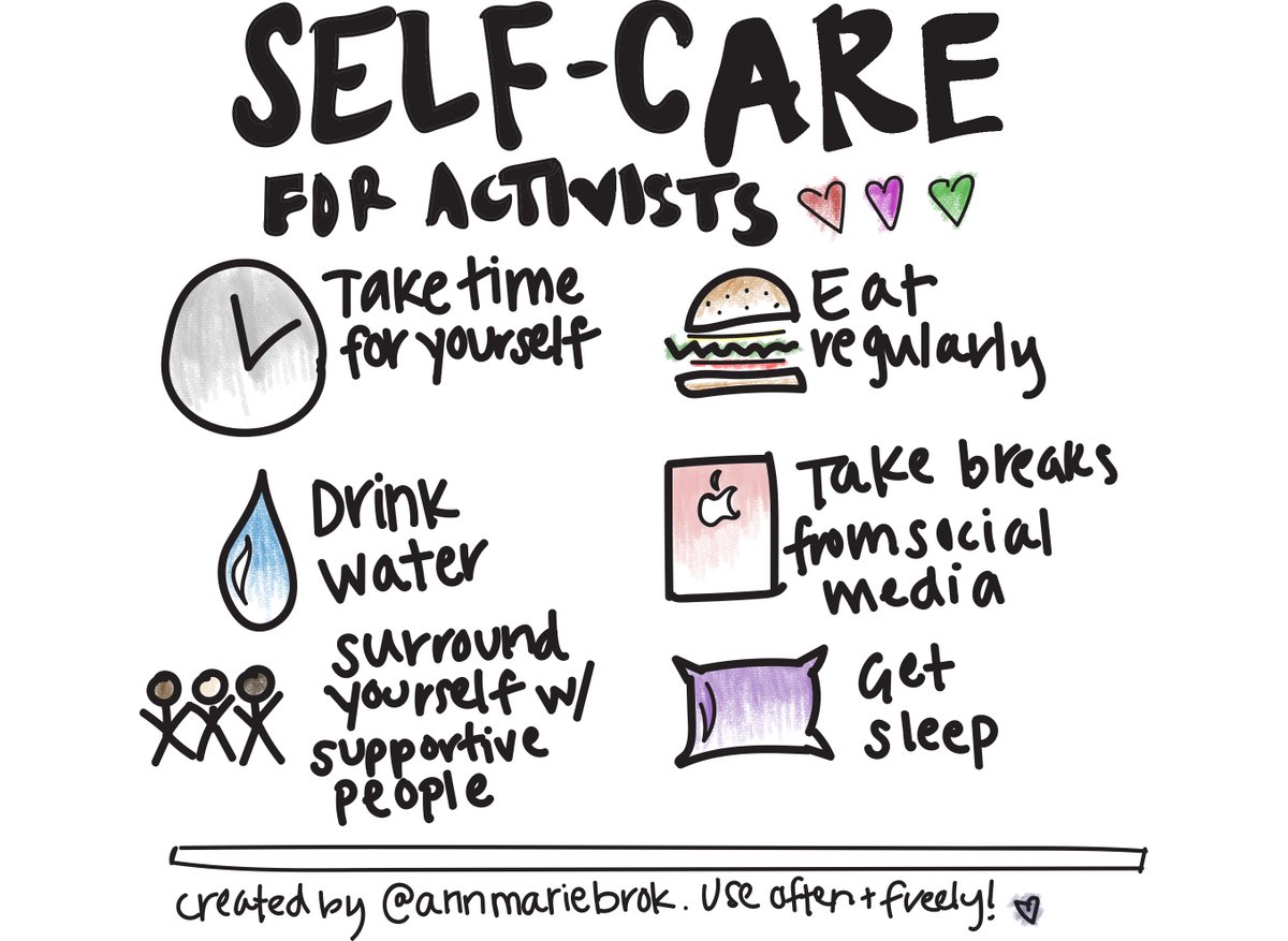 neurodiverging's tweet photo. Self-care for activists
Take time for yourself
Eat regularly
Drink water
Take breaks from social media
Surround yourself w/ supportive people
Get sleep

Created by @annmariebrok Use often +freely

#selfcare https://t.co/K1LTgCBvH8