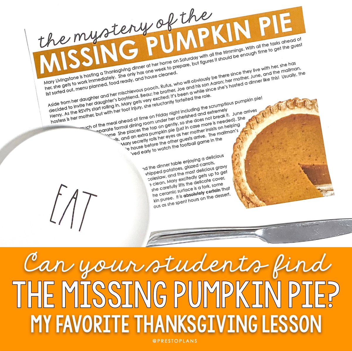 The Mystery of the Missing Pumpkin Pie is one of my absolute favorite ways to celebrate Thanksgiving in the ELA classroom.🦃

I talk all about how to use this fun activity on the blog this week. 

Click the link below to check it out! #iteachela 

prestoplans.com/thanksgiving-l…