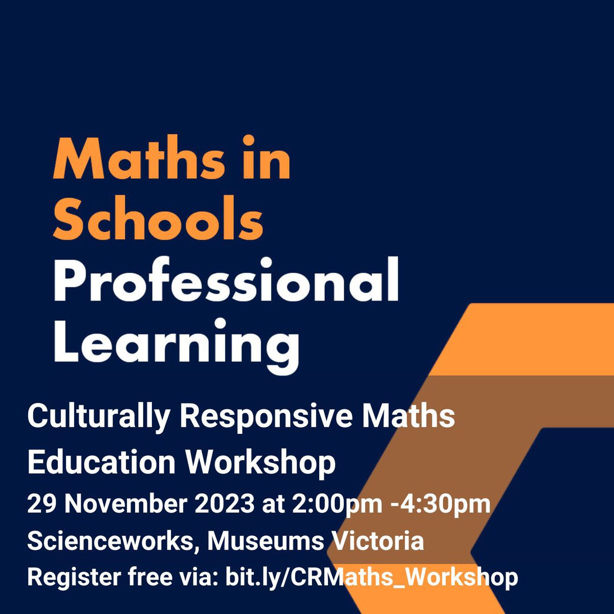 #VIC #Melbourne #teachers! You're invited to a workshop at Scienceworks on culturally responsive maths education. Join us to for some practical ideas to implement in your classroom. In collab with @atsimaAU 29th Nov 2pm - 4:30pm bit.ly/CRMaths_Worksh… #DLTV #MAV @DLTVictoria