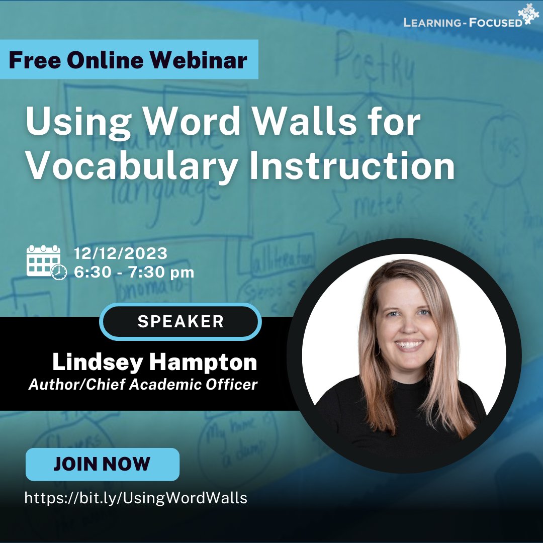 Attention educators! Join me on Dec. 12th online for a free webinar focused on remaking Word Walls to better support vocabulary development and writing to learn. Discover how to better leverage this key visual support.  Register today! <a href="/LearningFocused/">Learning-Focused</a> #withLF #edchat #TEACHers