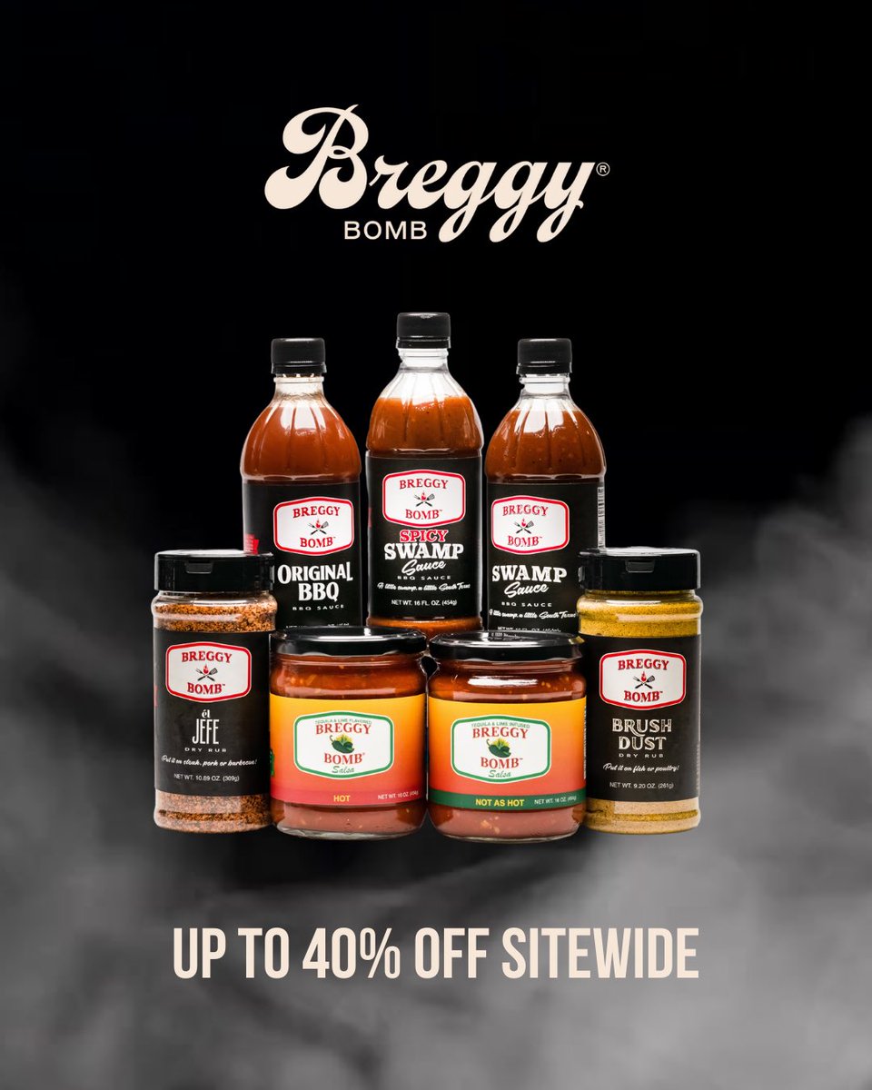 Ladies and gentlemen, start your browsers! 🏁 We're offering the BIGGEST deals of the year with 40% OFF* merch and 30% OFF* rubs, sauces and salsa, ALL week long on breggybomb.com! 💣 *Offers exclude Everything Bundle & Holiday Gift Sets