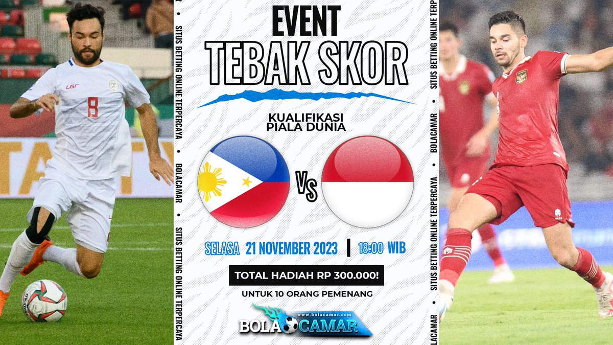 BolacamarVIP's tweet photo. ⚡️Kuis Tebak Score PHILIPPINES V INDONESIA⚡️
Berhadiah total Rp300 ribu untuk 10 Pemenang!!!
⚡️AFC WORLD CUP QUALIFIERS⚡️

Contoh: PHILIPPINES 2-2 INDONESIA
#BolacamarVIP #Eventtebakscorebolacamar 

Syarat :
- Khusus followers BolacamarVIP
- Follow @BolacamarVIP
- RT & Like tweet ini
- Jangan lupa Hashtag #BolacamarVIP #Eventtebakscorebolacamar 

Pasang bola sekarang juga  👇
𝐋𝐈𝐍𝐊 𝐃𝐀𝐅𝐓𝐀𝐑 👉🏻 https://t.co/Aqb3zDz5Xu