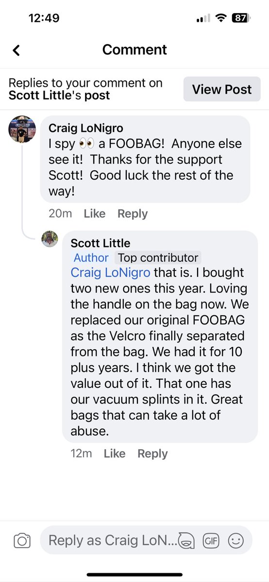 After 👀 a FOOBAG in a recent FB post from the GREAT state of Texas by my customer Scott Little, this was his response!  Thanks for the support Scott. Keep on Truckin’ !  #nomoretrashbags