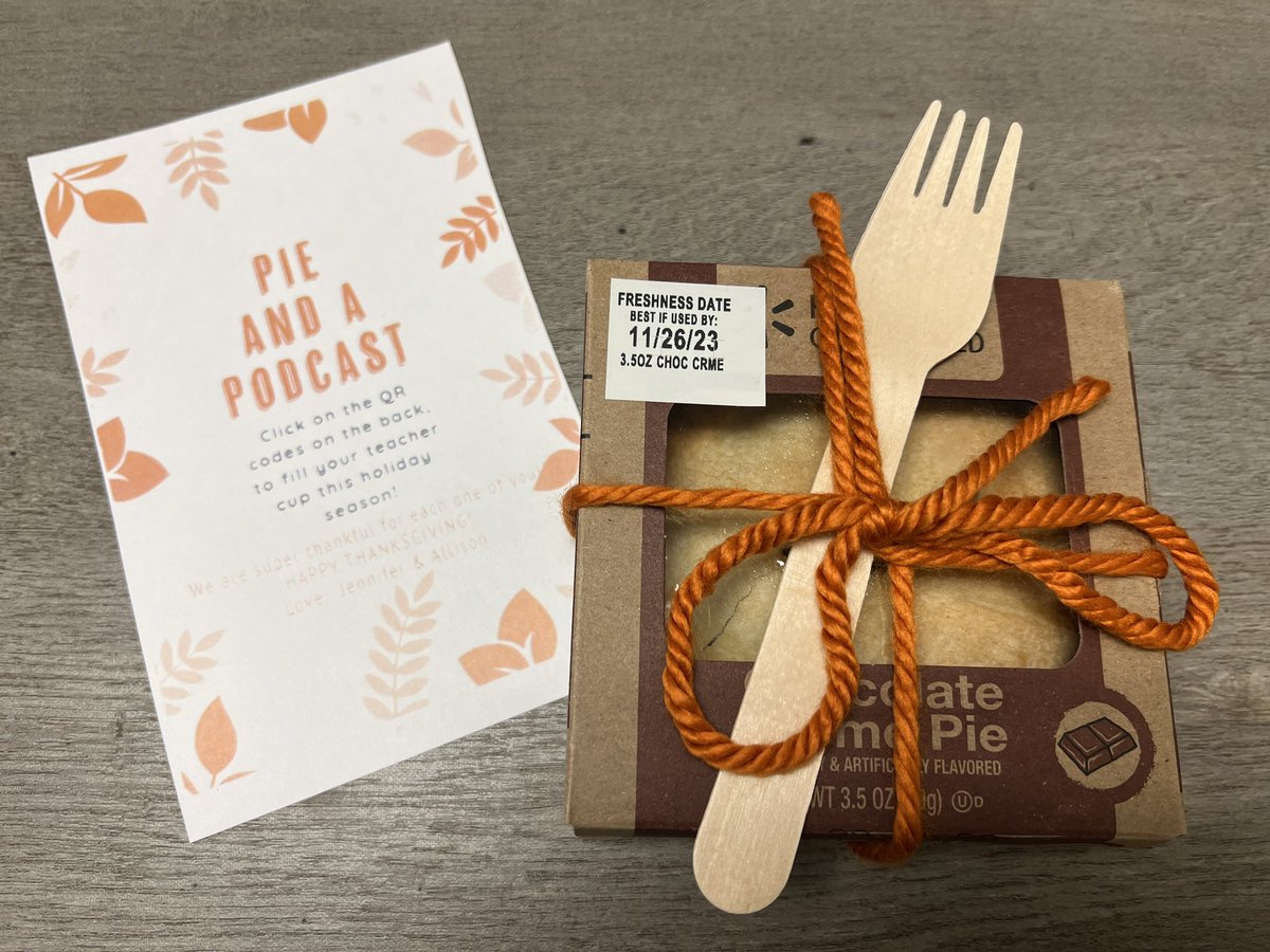 JNoOES_IC's tweet photo. Pie and a Podcast treats for the staff @SBES for Thanksgiving. The instructional coaches are super thankful for each one of them! @AkruseKruse @DCS_TN https://t.co/vkbG0089RQ