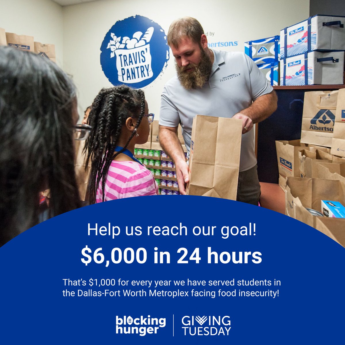 This year, the @blockinghunger is raising $6,000 for @GivingTuesday! Make your donation before #GivingTuesday & help us reach our goal! 100% of your donation goes directly to our programs! bit.ly/3QVxxMp #GivingTuesday | #BlockingHunger