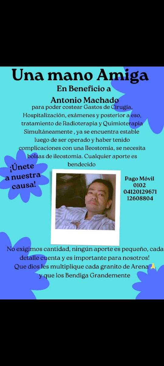 AlidaCo87067003's tweet photo. Ayuda para este muchacho de bajos recursos económicos para su radioterapia y quimio , allí su número de pago movil (ojo coloco el post porque lo conozco y se que es verdad), también puedes ayudar dando retwitt que no cuesta nada .... Buenas noches https://t.co/PzWB5F9Oiu