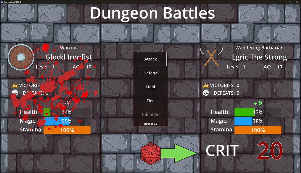 ProfitzTV's tweet image. Now the Enemy is healing and laughs at me!! *RUNS*
It scored a CRIT on me and after 22 rounds or grueling combat, my soul was vanquished! This is getting fun!
#GDScript #Godot4 #GameDev