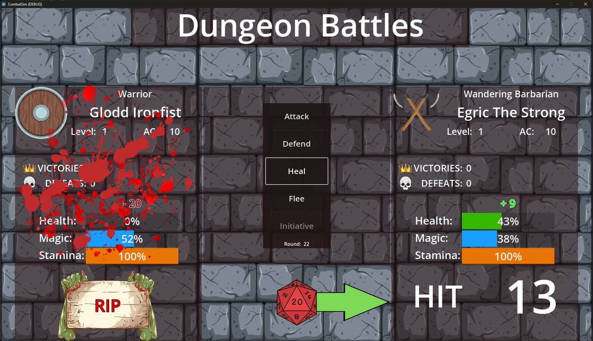 ProfitzTV's tweet image. Now the Enemy is healing and laughs at me!! *RUNS*
It scored a CRIT on me and after 22 rounds or grueling combat, my soul was vanquished! This is getting fun!
#GDScript #Godot4 #GameDev