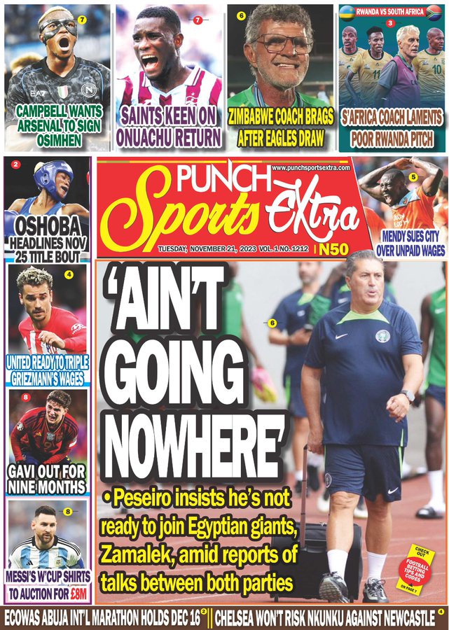 alpha1065fm's tweet photo. Newspaper 🗞️ #Headlines Tuesday 21st  Nov  2023:
#SportsUpdate #BreakingNews 
#NigerianNews
#OrieMarketDay

(3) https://t.co/aiwC3Ceo8S