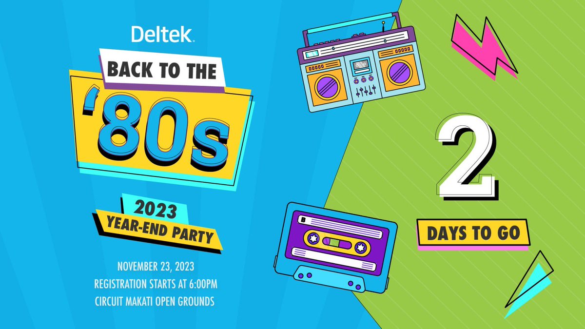 HappyAtDeltek's tweet photo. Are your ‘80s ‘fits ready? Two more days, and the Back to the ‘80s #DeltekYEP2023 is here! 
#HappyAtDeltek https://t.co/8NXQv2Q1xg