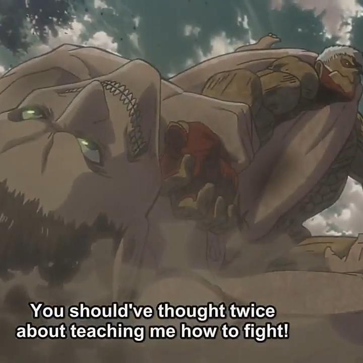 ArNex22's tweet photo. Eren trying to break armored titan's armor!
Meanwhile eren kruger!
#attackontitan #attackontitanmemes https://t.co/oav8blJ1n6