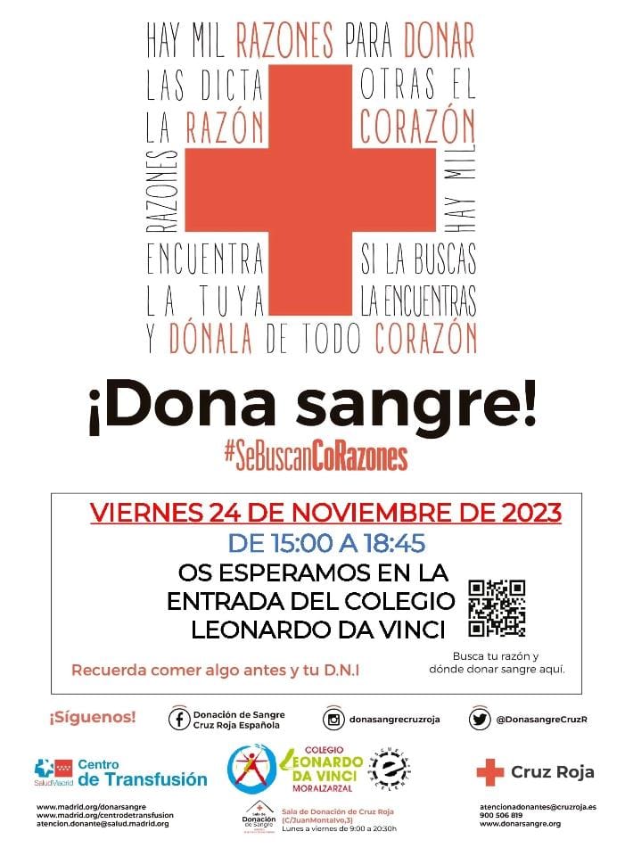 APACLDV's tweet photo. Os esperamos el viernes 24 de noviembre a partir de las 15:00
Donar sangre es un regalo que salva vidas. 🎁❤
@DonasangreCruzR https://t.co/UZL6mqew3v
