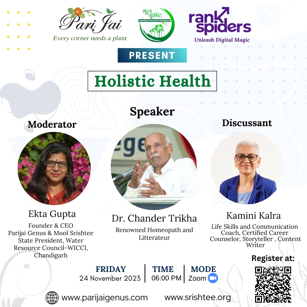 Parijaigenus1's tweet photo. Healthy life is when our mind and body are in balance Register to hear from Dr. Chander Trikha in discussion with Ms. Kamini https://t.co/2VOQo46pKb
24th November at 6 PM
#holistichealth #mindfulness #bodypositivity #healingjourney #homeopathy #healthywayoflife #greenlifestyle https://t.co/cmt3rQ9Ay1