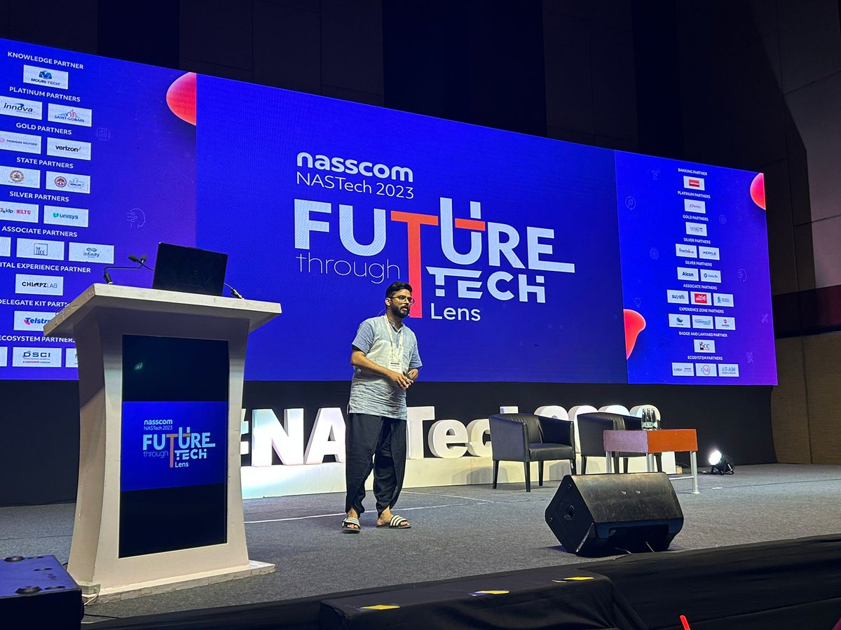 nasscom_member_'s tweet image. &quot;The youth needs to come together &amp;amp; find solutions in one of the key 4 pillars of India: Health, Agriculture, Education &amp;amp; Nutrition&quot;, Pranav Vempati @makers_hive advising the youth during the &quot;Enabling social transformation through assistive-tech&quot; session at the #NASTech2023