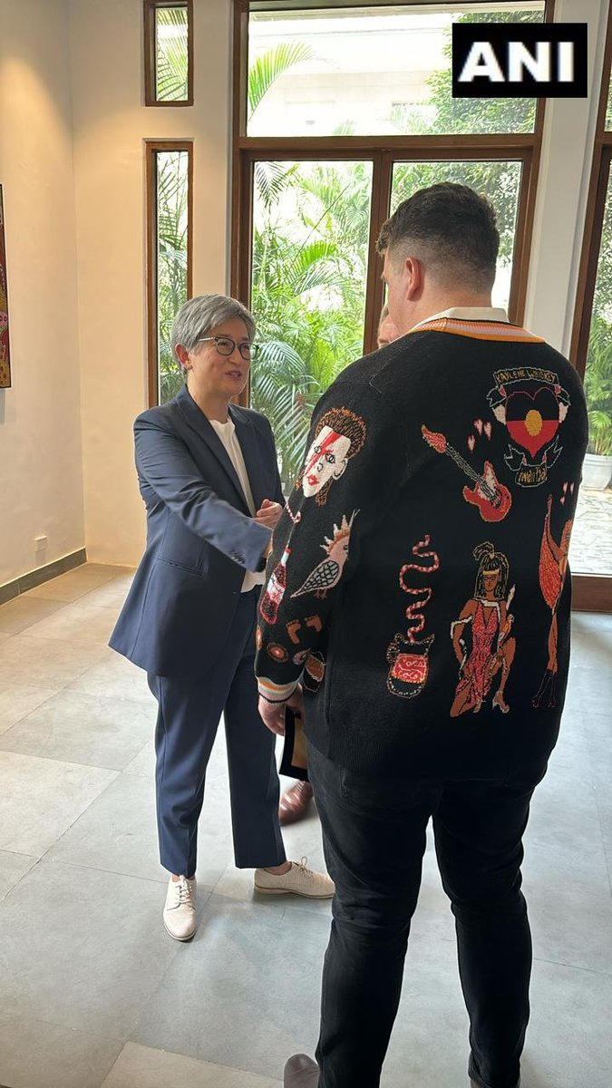 htTweets's tweet image. #InPics | Australian Foreign Minister #PennyWong at Australian High Commission to inaugurate upcoming exhibitions featuring Australian First Nations Artists in India

(📸: ANI)