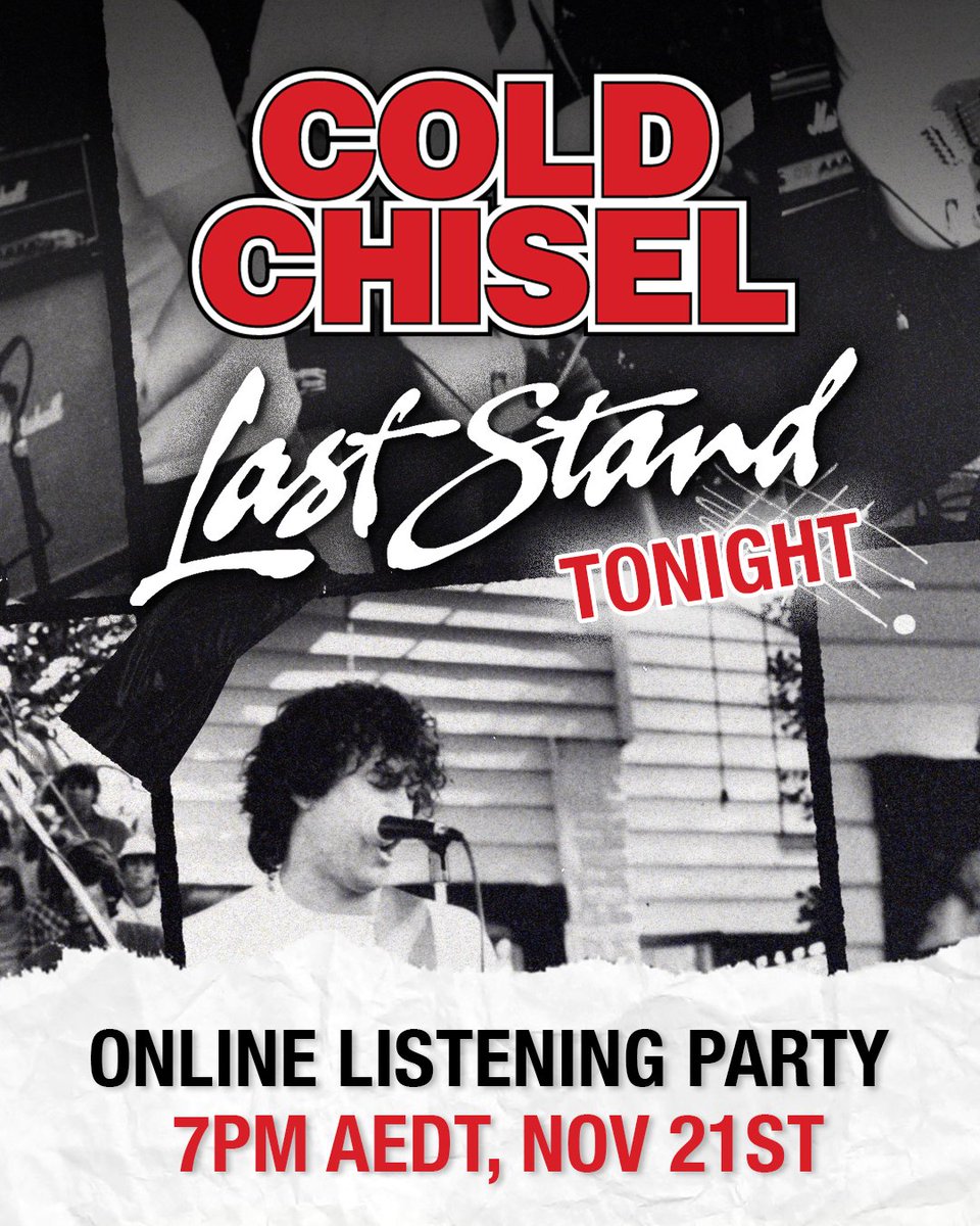 🎸 Join us for an exclusive online listening session of Cold Chisel's iconic "Last Stand" 🎶. Mossy is joining us too as we celebrate the release of the 40th Anniversary boxset!

7pm AEDT, Tuesday Nov 21st. Listen here: coldchisel.tunecast.com