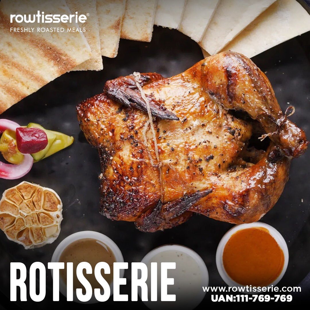 Rotisserie Chicken 
#Rowtisserie #14thStreetPhase5DHA #chicken #rotisserie #rotisseriechicken #ordernow #RotisserieMagic #GoldenRoasts #TwistAndTaste #SucculentSpins #FlameKissedFlavors #RotisseriePerfection #GourmetSpitRoast #CulinaryRotation  #GrillMastersChoice #SavorTheSpin