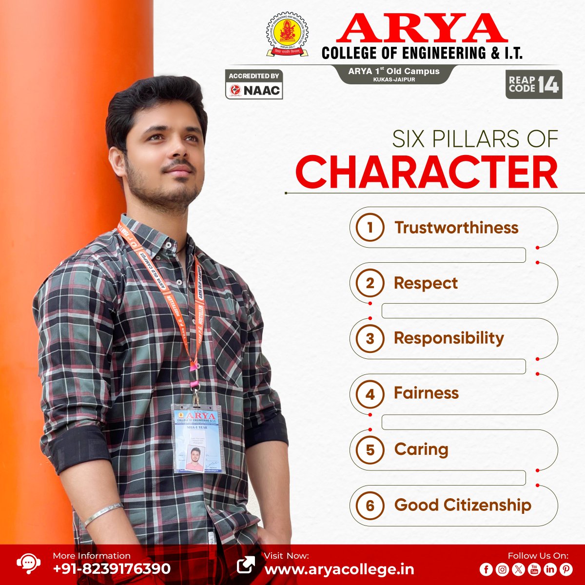 aryacolleges's tweet photo. Character is the essence of an individual, it defines who you are. We have to polish all the six pillars to build up a character that spreads the positivity.
#AryaCollege #Engineering #MakeCareerWithACEIT #Jaipur #EngineeeringCollege #Btech https://t.co/NhCgoy3sfh