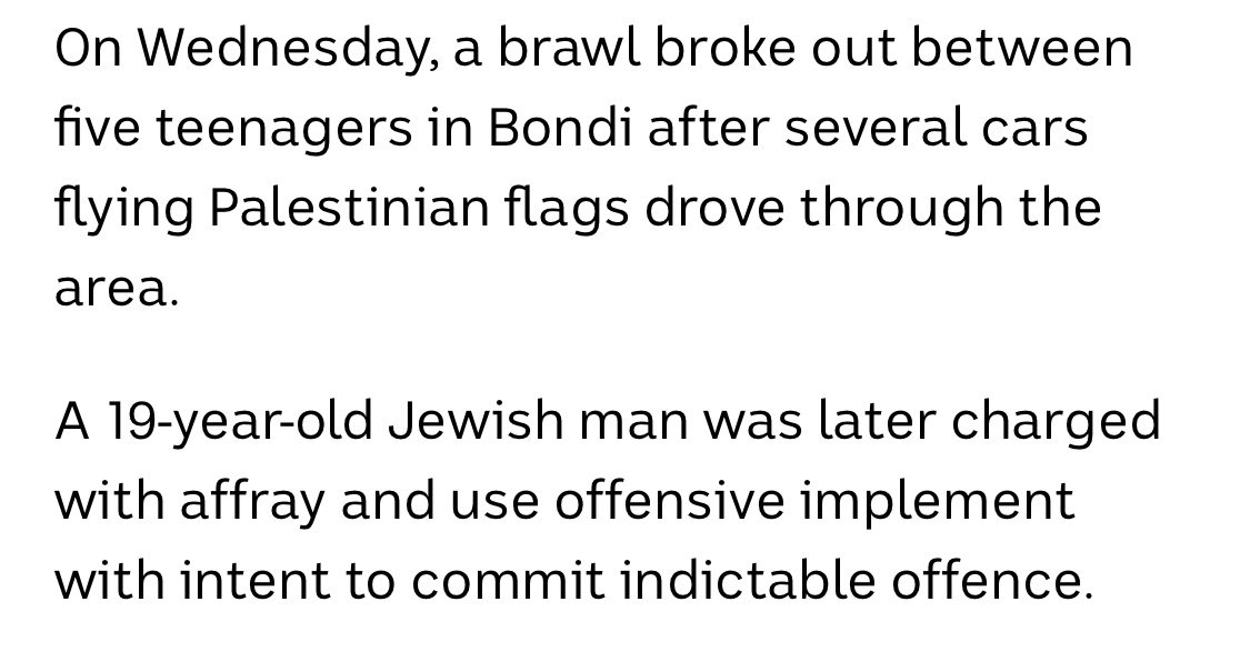 @TurnLeft_2022 Palestinians are being targeted but the only offence mentioned in this whole article is by a 19year old Jewish man in the apparent “Jewish suburb” of Bondi. Who was a the problem here?