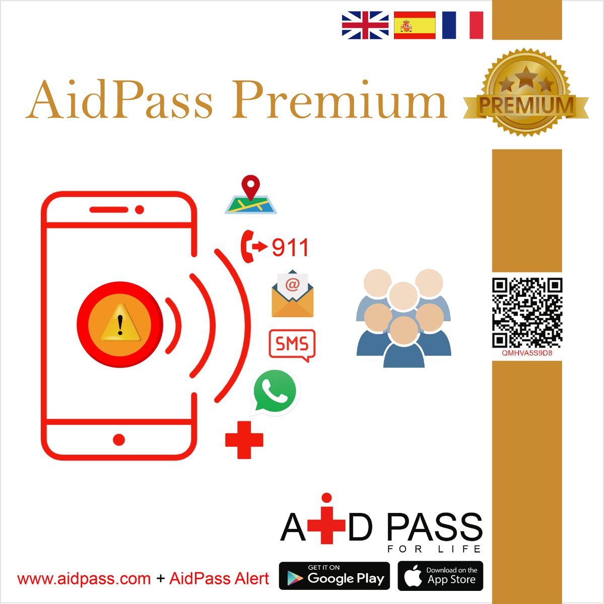 AidPass's tweet photo. AidPass Alert Premium est la seule application au monde qui vous permet d'envoyer une alerte d'urgence avec votre dossier médical et votre position GPS via WhatsApp, ainsi que par SMS, email et un appel au 911 simultanément à vos contacts d'urgence en appuyant sur un seul bouton. https://t.co/G0sHdvs3Uv