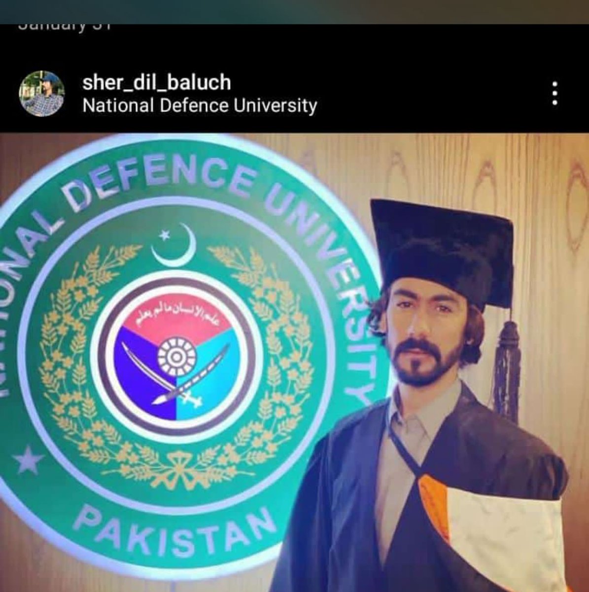 نیشنل ڈیفنس یونیورسٹی اسلام آباد میں ائی آ ر کے طالب علم شیر دل بلوچ کو کل رات پنجگور بلوچستان میں گھر سے لاپتہ کر دیا گیا۔یونیورسٹی انتظامیہ سے اپیل ہے کہ زاتی دلچسپی لے کر اپنے سٹوڈنٹ کا معاملہ حل کریں
#NDU #NationalDefenceUniversity #ReleaseSherdilBaloch 
@IRDeptNDU