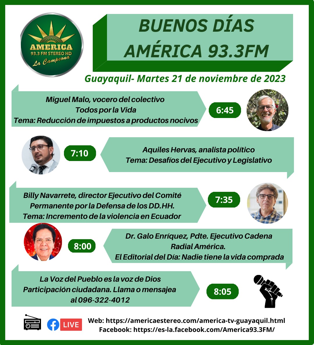 QUERICOES's tweet photo. #juiciopopular #lassodelamuerte
Agenda de medios, martes 20 de noviembre 2023
6h45 en Radio América de Guayaquil
7h30 en Radio Mensaje de Cayambe
8h40 en Radio Pichincha Universal. 
22 de nov
17h00
PUCE Torre 2, sala 601
#ProductosNocivos #DecretoNocivo645
https://t.co/DiBGSOZdOY https://t.co/5GyCw5spkM