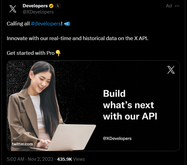 mp98xd's tweet photo. Twitter is trolling right? @XDevelopers is advertising a 5 THOUSAND dollar monthly subscription to build on their platform's APIs that, checks notes, restricted API access not too long ago and is BARELY running. That's a no thanks from me https://t.co/Qb69rOoWxc