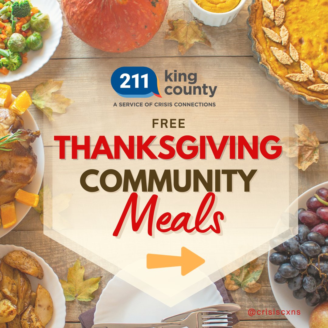 CrisisCXNs's tweet image. Free #thanksgivingmeals 11/21-11/24
Get the list here ow.ly/WBEb50Q9GPQ! 🦃

Dial 211 for help #basicfood applications + more. 🥗☎️

Monday - Friday 
9am-5pm 

KC 211 will be closed 11/24 in observance of Thanksgiving. 💛