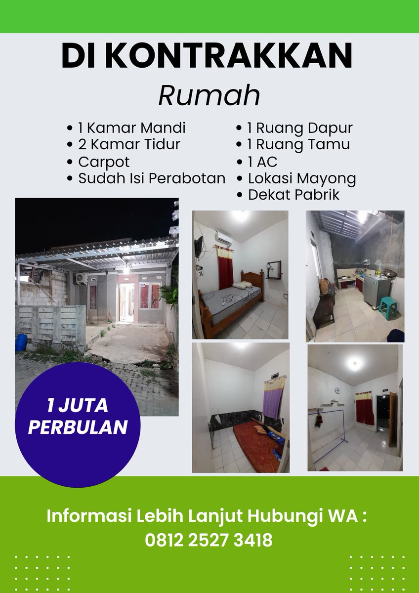 DIKONTRAKKAN RUMAH AREA MAYONG, SUDAH ISI PERABOTAN, ADA AC, DEKAT PABRIK.
WA AJA 081225273418
#kontrakan #kontrakanjepara #kosjepara #pwi #pwj #formosa #jepara #mayong #kosmurah #kontrakanmurah #pabrik #HWI