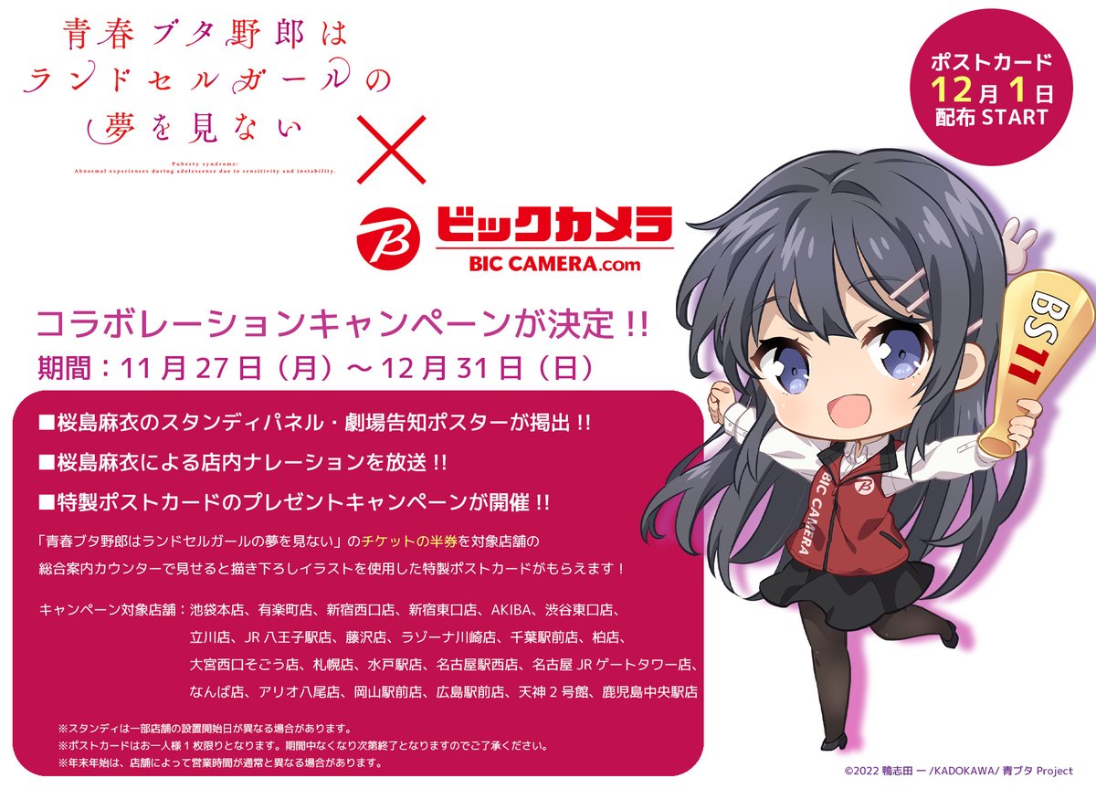 📣本日よりスタート！ ＼ 🐷ビックカメラ ✕ #青ブタ 対象店舗にて桜島