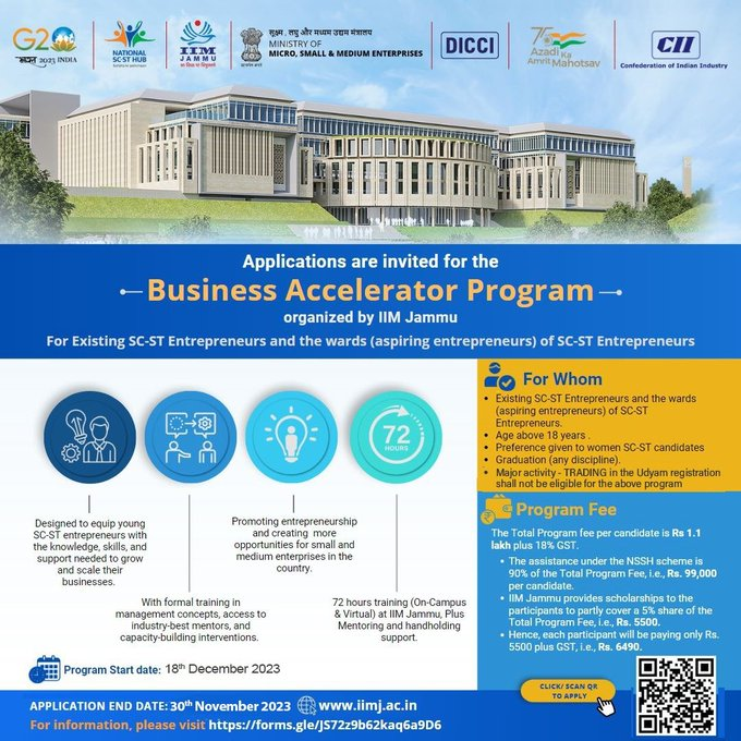 diccits's tweet photo. BAP Program for SC/ST entrepreneurs.

Last Date for Applications has been extended till 
NOV 30.  

#iim #iimjammu #dicci #ministryofmsme #scsthub #cii #SC #ST #entrepreneur #ministryofmsme #scsthub #cii #SC #ST #entrepreneur  #diccitelangana #diccinextgen https://t.co/T03lryJ4wg