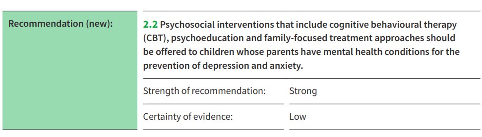 New WHO Mental Health Gap Action Programme (mhGAP) guideline recommendation - Interventions should be offered to COPMI
who.int/publications/i… (p. 30).